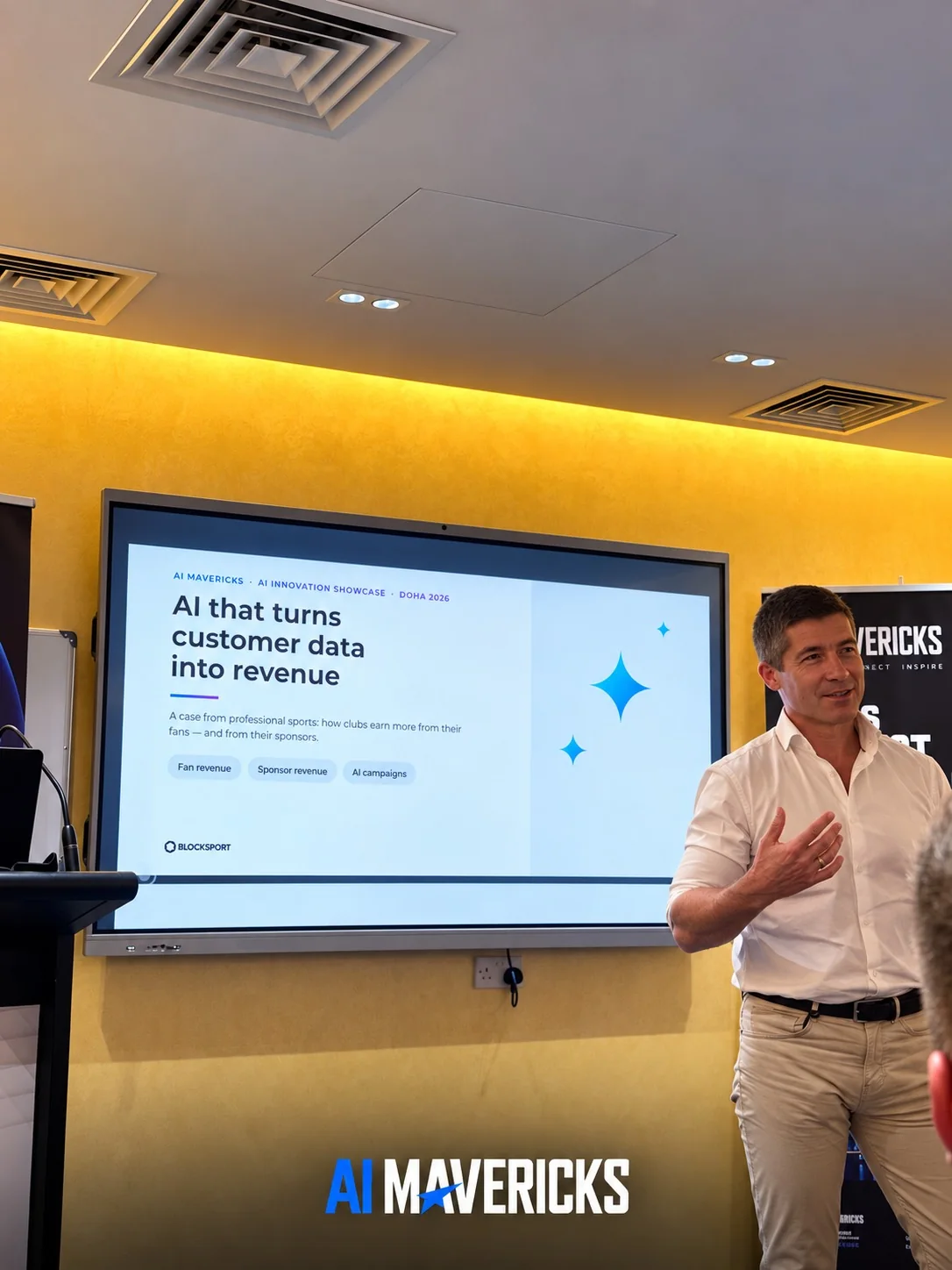A Blocksport speaker discussing AI and customer data at the AI Innovation Showcase